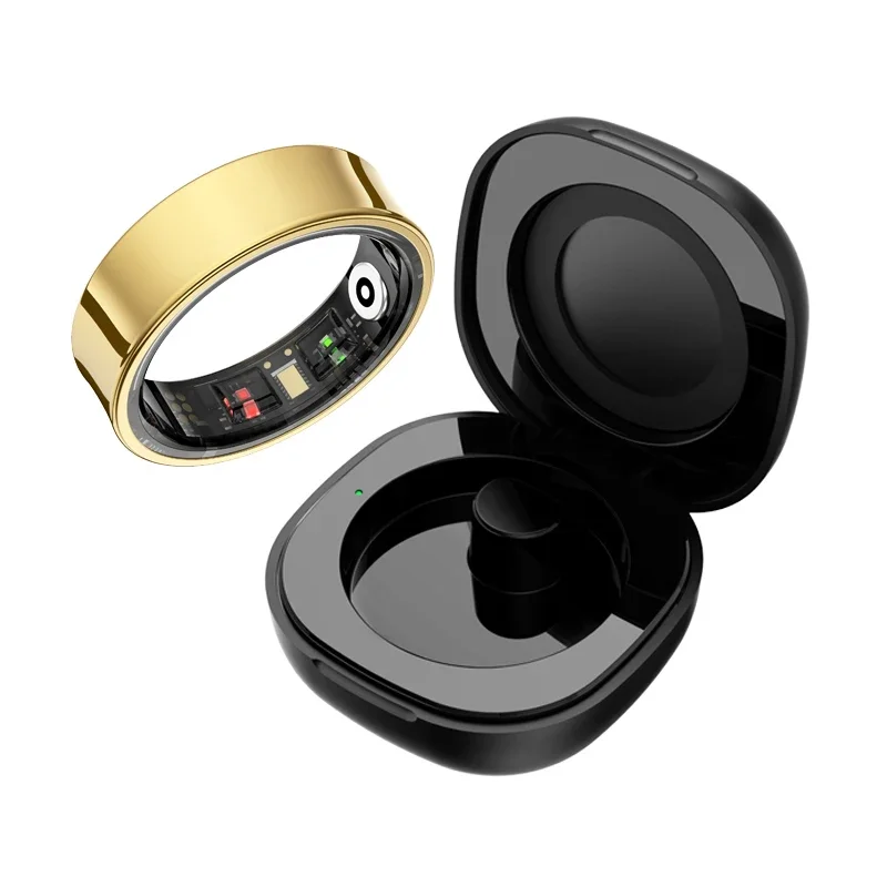 Temperature Ring Skin - R09 スマートリング男性女性充電ケース付き、心拍数血中酸素、皮膚温度モニター、5ATM 防水 Android iOS 用