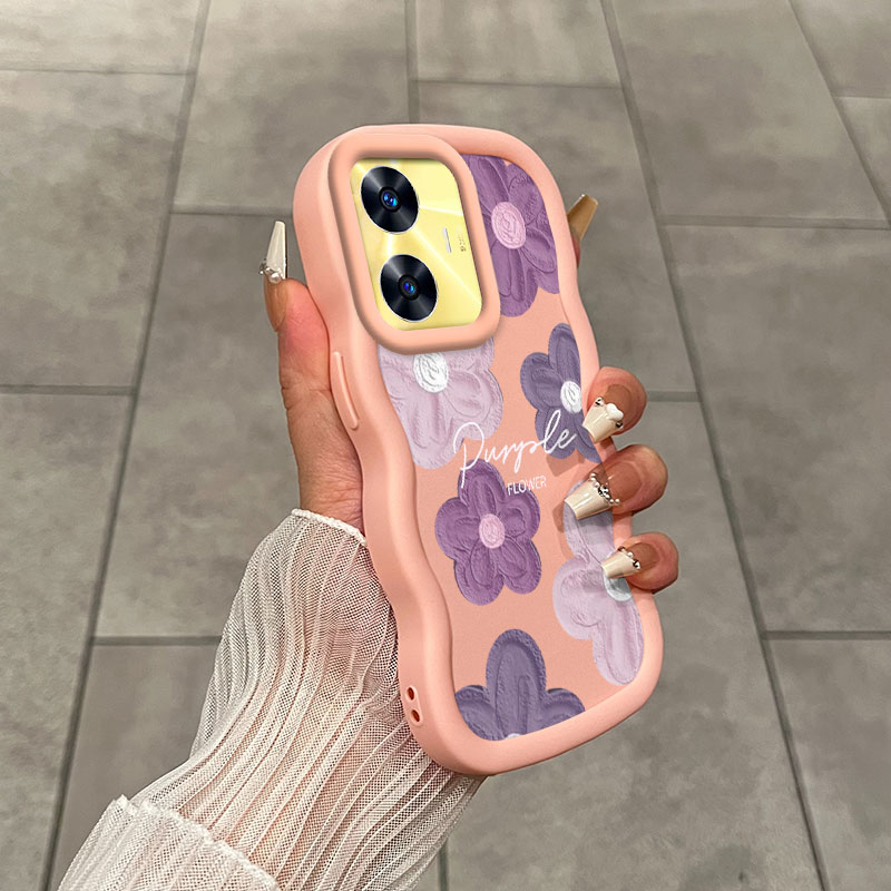 Realme C55 ピンクと紫の花柄ケース 柔軟性があり、 - Realme Note 50 のレビューと価格