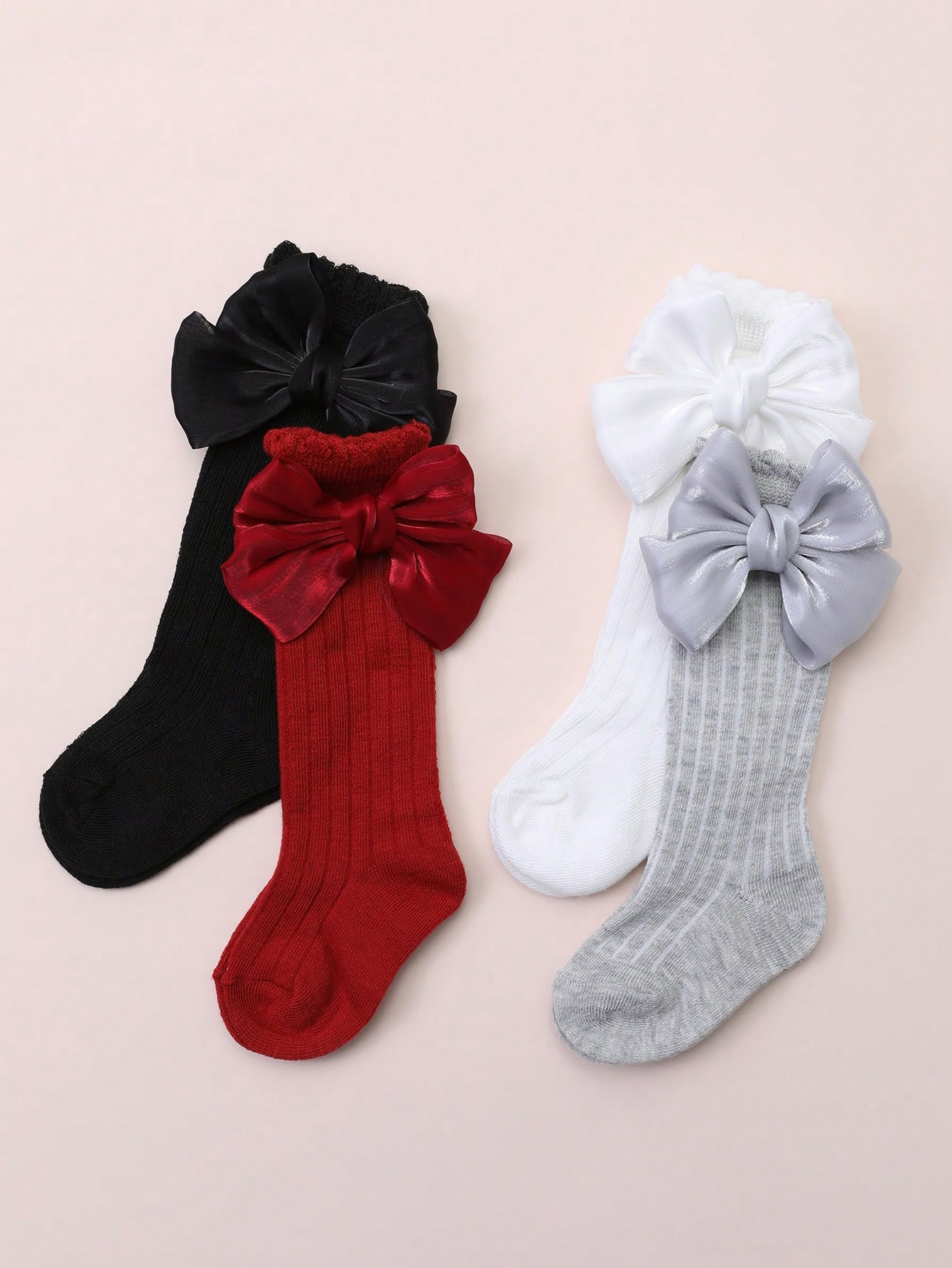サイドリボン装飾付きベビーガールズソックス4足、柔らかく通気 - Baby Sock Oximeter のレビューと価格